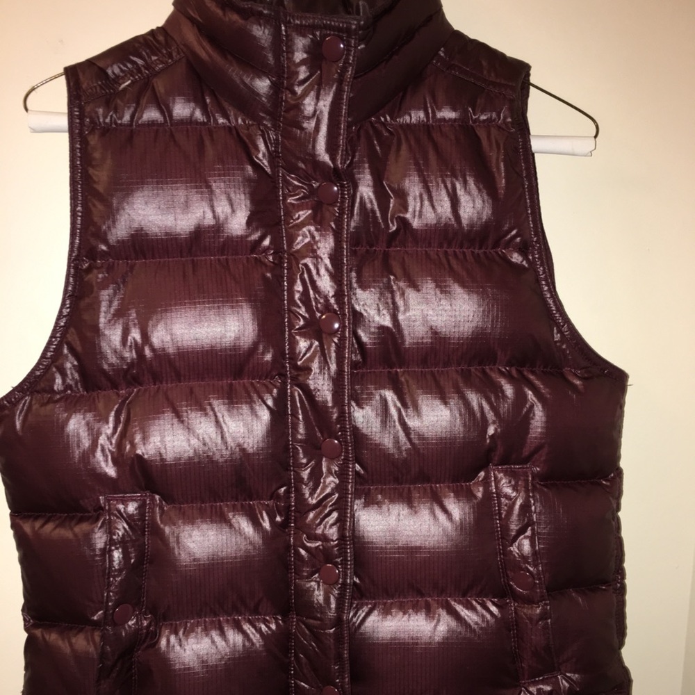 J. Crew shiny puffer down vest in dark cranberry